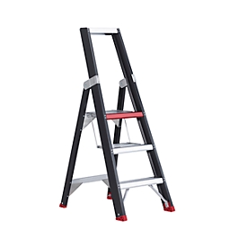 Trapladder Professional Topline, eenzijdig, aluminium, 3 treden, zwart