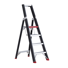 Trapladder Professional Topline, eenzijdig, aluminium, 4 treden, zwart