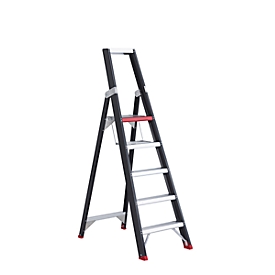 Trapladder Professional Topline, eenzijdig, aluminium, 5 treden, zwart