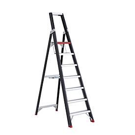 Trapladder Professional Topline, eenzijdig, aluminium, 7 treden, zwart