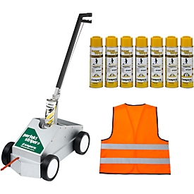 Trazadora de líneas Perfekt-Striper + PACK 12 botes pintura señalización amarilla + chaleco de seguridad GRATIS