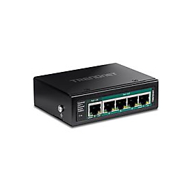 TRENDnet TI-B541 - Switch - industriell, mit PoE Pass-Through - 1 x 10/100/1000 (PoE++ Eingang) + 4 x 10/100/1000 (PoE+) - an DIN-Schiene montierbar, wandmontierbar - PoE+ (65 W)