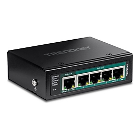 TRENDnet TI-B541 - Switch - industriell, mit PoE Pass-Through - 1 x 10/100/1000 (PoE++ Eingang) + 4 x 10/100/1000 (PoE+) - an DIN-Schiene montierbar, wandmontierbar - PoE+ (65 W)