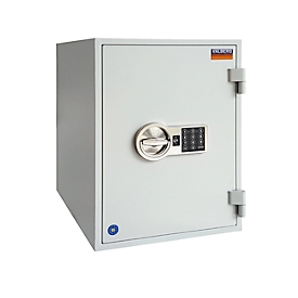 Tresor FRS 51, Feuerwiderstand LFS 60P nach EN 15659, Sicherheitsstufe S 2, Elektronikschloss, 2 Fachböden, B 445 x T 425 x H 510 mm, lichtgrau RAL 7035