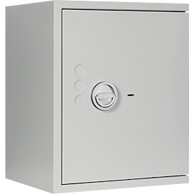 Tresor Lyra 3, Widerstandsgrad 0 nach EN 1143-1, Volumen 66 l, Türanschlag rechts, Doppelbartschloss mit 2 Schlüsseln, 2 Fachböden, inkl. Verankerungsmaterial, B 500 x T 420 x H 605 mm, lichtgrau RAL 7035