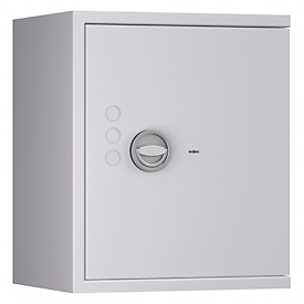 Tresor Lyra 3, Widerstandsgrad I nach EN 1143-1, Volumen 66 l, Türanschlag rechts, Doppelbartschloss mit 2 Schlüsseln, 2 Fachböden, inkl. Verankerungsmaterial, B 500 x T 420 x H 605 mm, lichtgrau RAL 7035