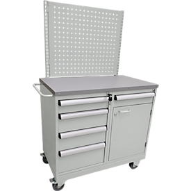 Treston Lochplatten-Set für TWIN Werkzeugwagen, B 780 x T 30 x H 685 mm, Stahl, lichtgrau RAL 7035