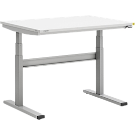 Treston TED Table de travail M900 ESD, L 1100 x P 800 mm, réglage électrique de la hauteur, piétement en T, gris clair RAL 7035