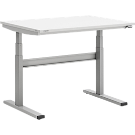 Treston TED Table de travail M900, L 1100 x P 800 mm, réglage électrique de la hauteur, pied en T, gris clair RAL 7035