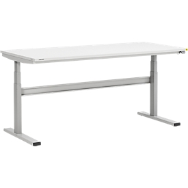 Treston TED werktafel M1500 ESD, B 1800 x D 800 mm, elektrisch in hoogte verstelbaar, T-voet, lichtgrijs RAL 7035