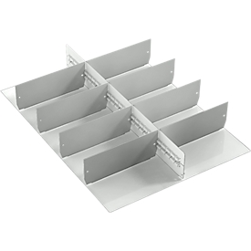 Treston TWIN 2 ESD-ladeverdeler, geschikt voor de 100 mm hoge laden van TWIN-gereedschapswagens, 1 x lengteverdeler/8 x dwarsverdelers, staal