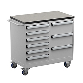 Treston TWIN 4 gereedschapswagen, vinyl bovenblad, tot 300 kg, 9 laden, afsluitbaar, duwbeugel, staal, lichtgrijs RAL 7035