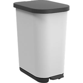 Treteimer Rotho Ribo, Volumen 35 l, mit Deckel und Inneneimer, L 400 x B 285 x H 513 mm, Recycling-Kunststoff, weiss