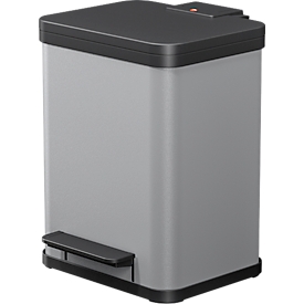 Tretmülleimer Hailo Öko Duo Plus M, 2 x 9 l, rechteckig, Stahlblech, hellgrau