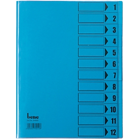 Trieur avec couverture de protection bene, format A4, 12 compartiments, bleu intense,