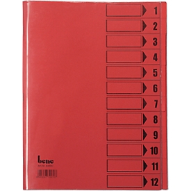 Trieur avec couverture de protection bene, format A4, 12 compartiments, rouge intense