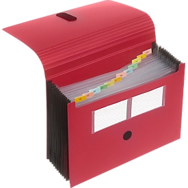 Trieur éventail FolderSys, 12 parties, format A4, avec fermeture velcro, rouge