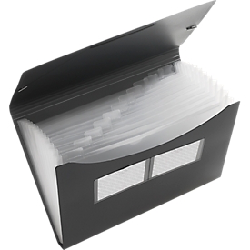 Trieur éventail FolderSys, 12 parties, format A4, élastique d'angle, fumée