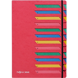 Trieur PAGNA, pour format A4, A-Z, 12 compartiments, carton, rouge