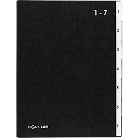 Trieur PAGNA, pour format A4, numéroté, 7 compartiments, Carton Manila, noir