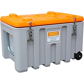 Trolley CEMO CEMbox 150, polyethyleen, 150 l, L 800 x B 600 x H 530 mm, stapelbaar, grijs/oranje