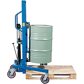Trommelheffer asecos, GH asecos, gepoedercoat staal, B 900 x D 1100 x H 1885 mm, draagvermogen 350 kg