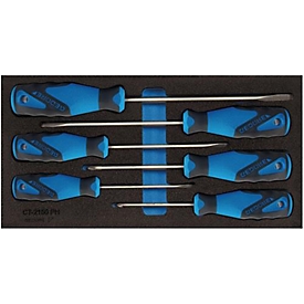 Trousse à outils Gedore 1500 CT1-2150 PZ, 1/3 de module, avec jeu de tournevis, 6 pièces, L 157,5 x P 310 x H 35 mm, mousse, noir/bleu
