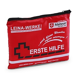 Trousse de premiers secours Leina-Werke, rouge, étui souple en nylon 185 x 130 mm, avec passants de ceinture, pansements, compresses, bandages, ciseaux
