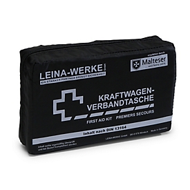 Trousse de secours automobile Leina-Werke Compact DIN 13164, noire, en nylon, entièrement équipée, 215 x 55 x 130 mm, pour la voiture