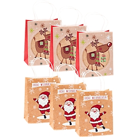 TSI-cadeauzakjesset serie 1.6, 6-delig, 3 x motief „Sinterklaas – Vrolijk Kerstfeest“/3 x motief „rendier“, kraftpapier, bruin