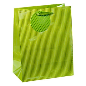 TSI geschenktasje krijtstreep, medium formaat, 18 x 10 x 23 cm, scheurvast, set van 4 groen