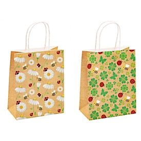 TSI gift bags cloverleaf, kraft paper, W 180 x D 100 x H 230 mm, 2 motifs á 6 pieces
