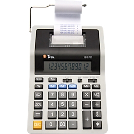 TWEN 120 PD Tischrechner mit Druckfunktion, 12-stellig, 2-farbig blau/rot, Steuer- & Währungsberechnung, Netz- oder Batteriebetrieb, 57 mm Papier, Netzteil inkl.