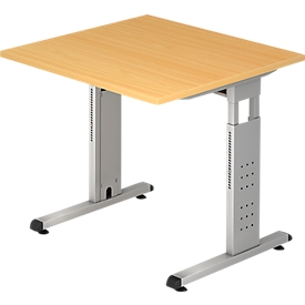 ULM-bureau, C-poot, rechthoekig, B 800 x D 800 x H 650-850 mm, decor beuken