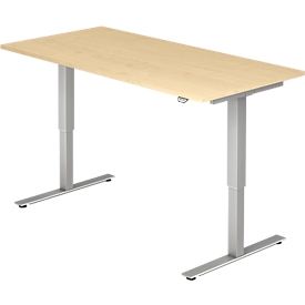 Ulm bureau, elektrisch in hoogte verstelbaar, T-basis, B 1600 mm, ahorn afwerking