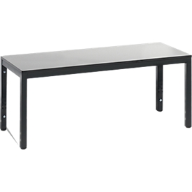 Umkleidebank Basic Plus, für Feuchträume, ohne Rückenlehne, 4-Fußgestell schwarzgrau RAL 7021, ohne Schuhrost, B 1000 mm, Dekor silbergrau