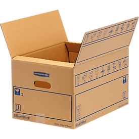 Umzugsbox SmoothMove FastFold Standard, C-Welle-Wellpappe, Tragegriffe, H 270 x B 320 x T 470 mm, 39 L, 10 Stück, braun