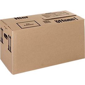 Umzugskarton, 1-wellig, bis 30 kg, Beschriftungsfeld, verstärkte Handgriffe, L 594 x B 286 x H 295 mm, braun, 25 Stück