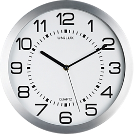 Unilux MOON Wanduhr metallgrau, 30 cm, beleuchtetes Ziffernblatt, Batterie- und Netzbetrieb
