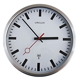 UNILUX Wanduhr Station, funkgesteuerte Bahnhofsuhr, Quarz, Ø 35 cm, metallgrau