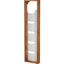 Update Display brochure stand WoodMagazine, wall version, single-sided, wood and acrylic glass, beech, 5 A4 compartments each