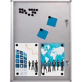 Update Display Indoor showcase, lockable, magnetic back panel, aluminum frame, silver, 4 x DIN A4
