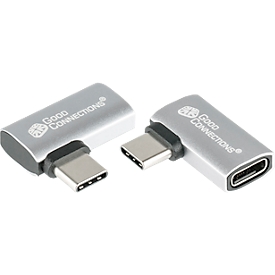 USB 4.0 hoekadapter Goede verbindingen, USB-C naar USB-C, vermogen 240 W, tot 40 Gbit/s, tot 8K, kan links en rechts worden aangesloten, aluminium, zilver
