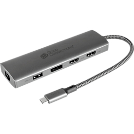 USB-C hub Goede aansluitingen, 10-poorts met 2 x HDMI, 1 x DisplayPort, 1 x USB-C, 2 x USB 3.0 A, 1 x USB 2.0 A, 1 x RJ45, 1 x kaartlezer, antraciet