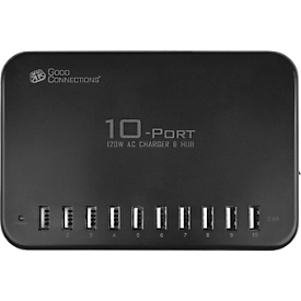 USB desktop snellaadstation Good Connections, 10-poorts met 10 x USB-A, vermogen 120 W, zwart
