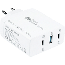 USB fast charger Good Connections, with GaN technology, 3-port with 2 x USB-C + 1 x USB-A, power 100 W, white