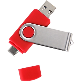 USB-Stick C5, mit 1 x USB 3.0 & 1 x USB Typ-C, bis zu 4,8 GB/s, duplexfähig, Speicherkapazität 64 GB, rot