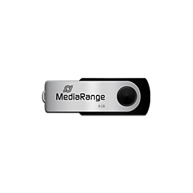 USB Stick MediaRange Serie MR, 8 GB, USB 2.0, Drehkappengehäuse, B 11 x T 11 x H 56 mm, schwarz-silber