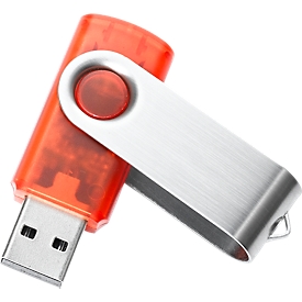 USB-Stick Metall-Semi, mit Metallbügel, rot-transparent, 8 GB