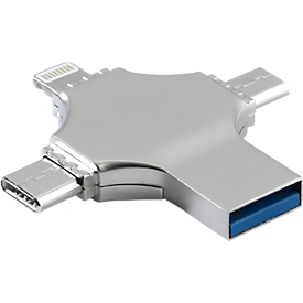 USB-Stick OTG 4-in-1, USB Type-C/USB 3.0, Micro-USB, Apple Lightning, silber, 16 GB